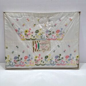 NEW Vintage Penneys Nation Wide Muslin Sheet Set Embroidered Floral Scalloped